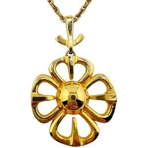 Vintage Roget 1970s Modernist Flower Gold Tone Statement Pendant 21" Necklace